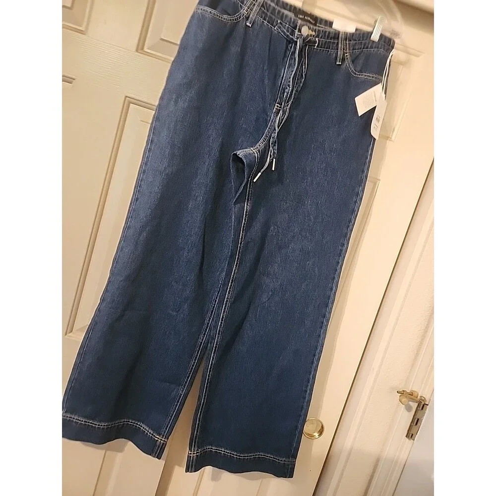 Free Assembly Mid Rise Tie Waist Relaxed Jeans Blue Size 2 Denim Paperbag - Picture 3 of 8